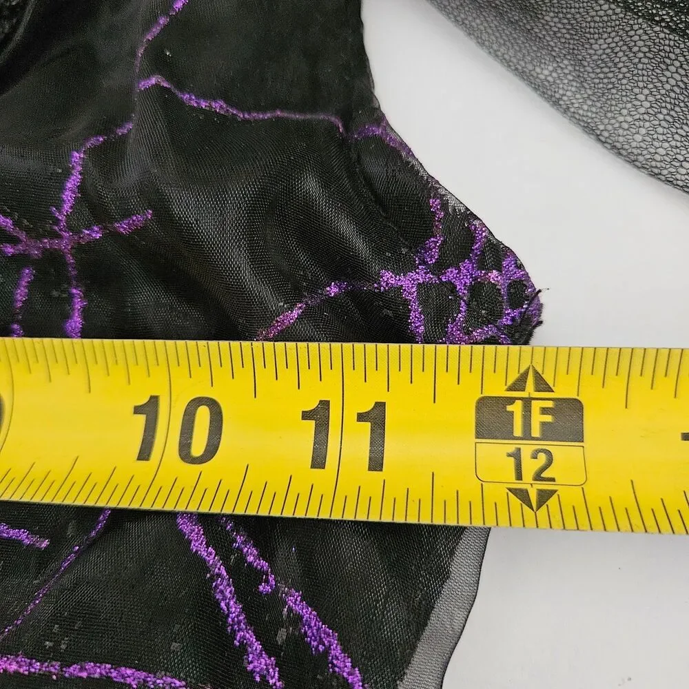 Wicked Bat Girl Halloween Dress Girls Medium Black Velvet Purple Spider Web Mesh